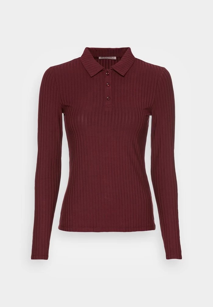 T-Shirt ANNA FIELD Anna Field Ribbed Polo Longsleeve Rouge Femme | TBI-5921663